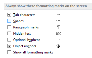 word for mac remove paragraph symbols